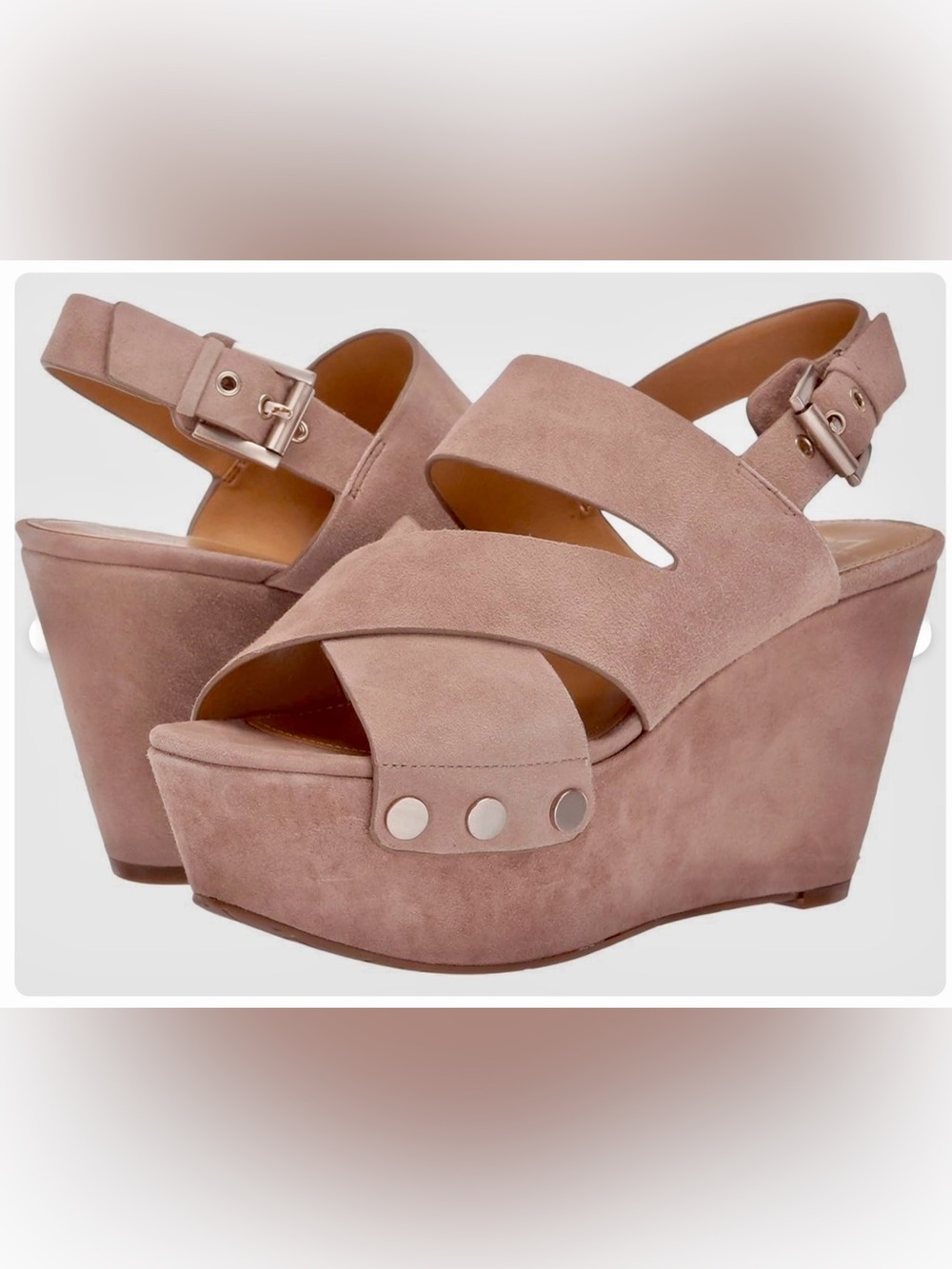Marc Fisher Bianca Tan Beige Suede Platform Wedge Sandals Size 9